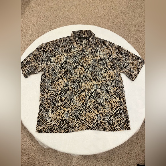 Impressions Tops - Impressions Leopard Print Button Down Short Sleeve Shirt - Size Medium